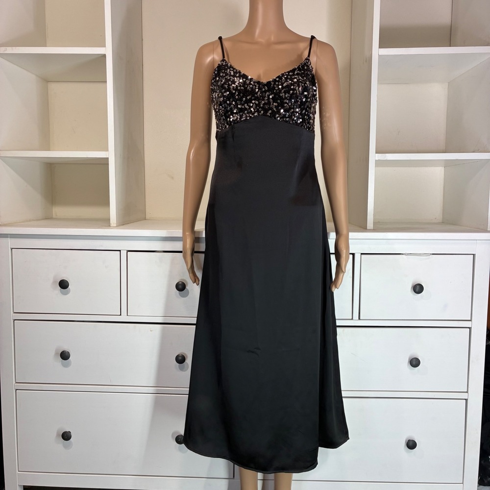 House of Harlow 1960 Black Sequin Embellished Strap Midi Slip Dress M